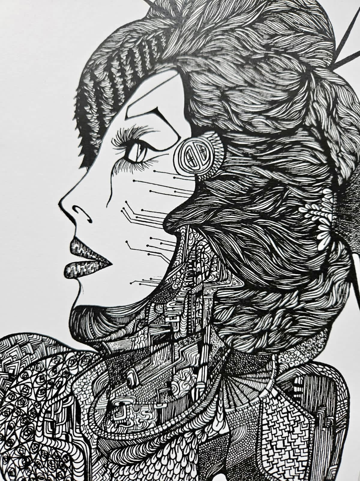 Monochrome Cyborg Portrait 1 - Art Print