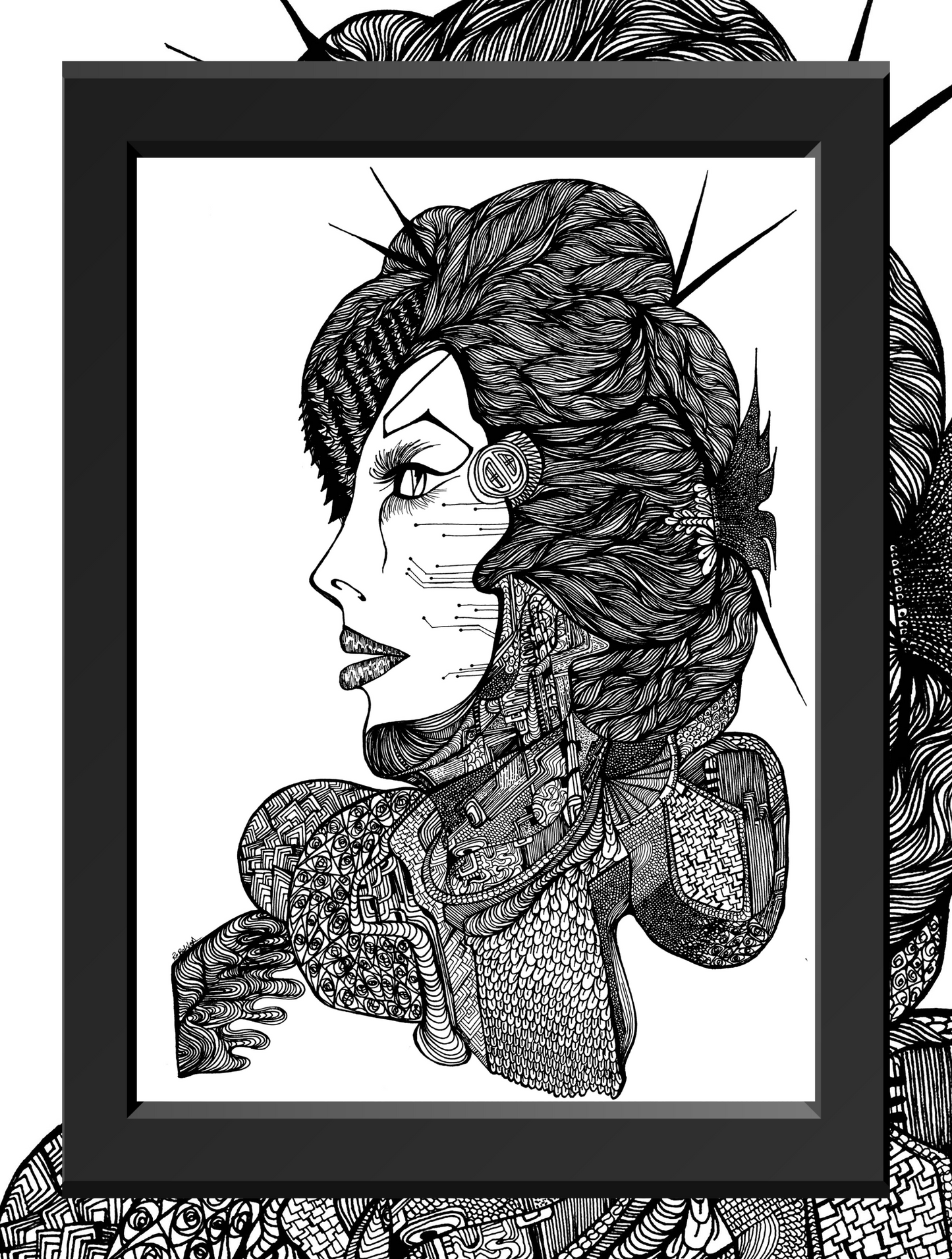Monochrome Cyborg Portrait 1 - Art Print