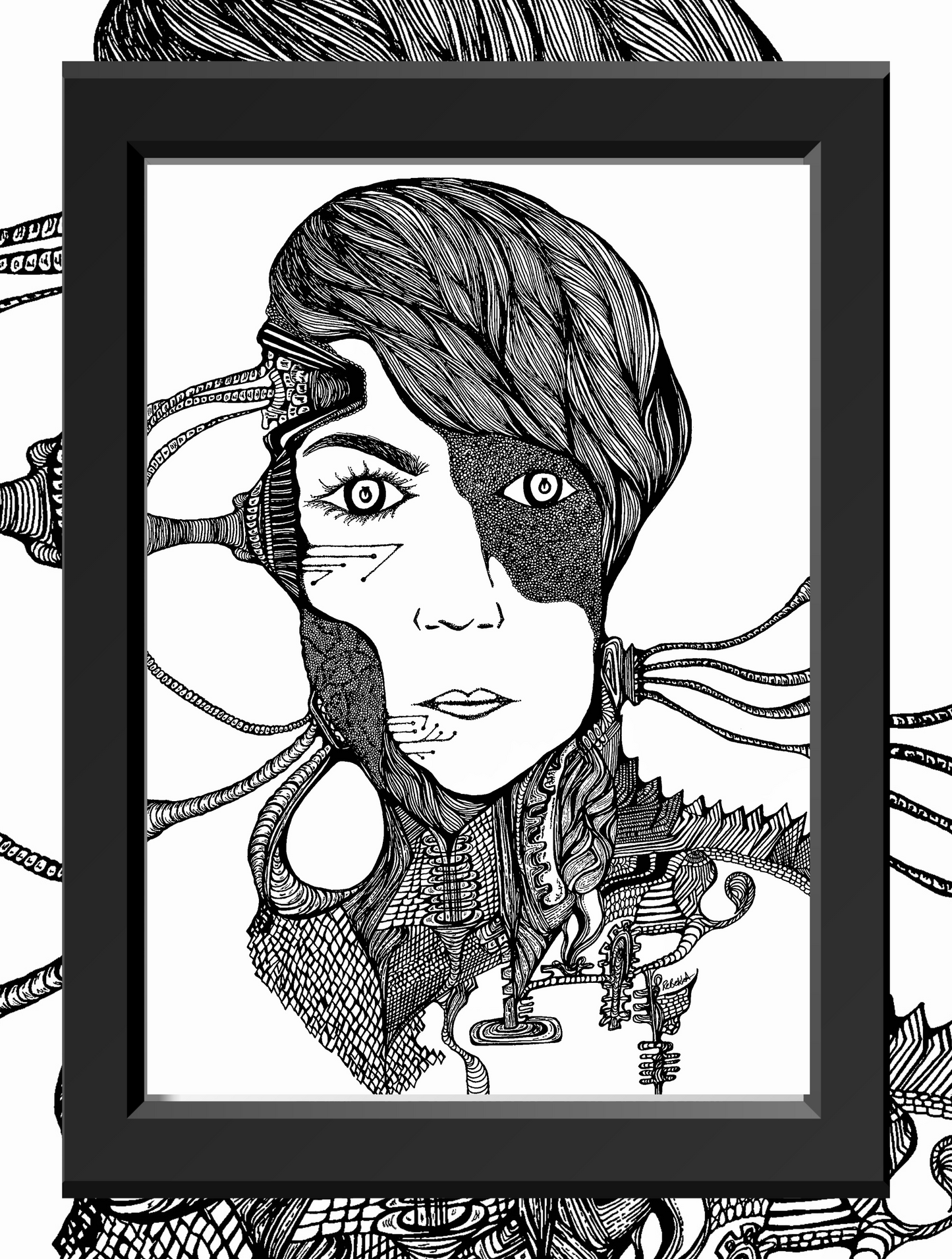 Monochrome Cyborg Portrait 7 - Art Print