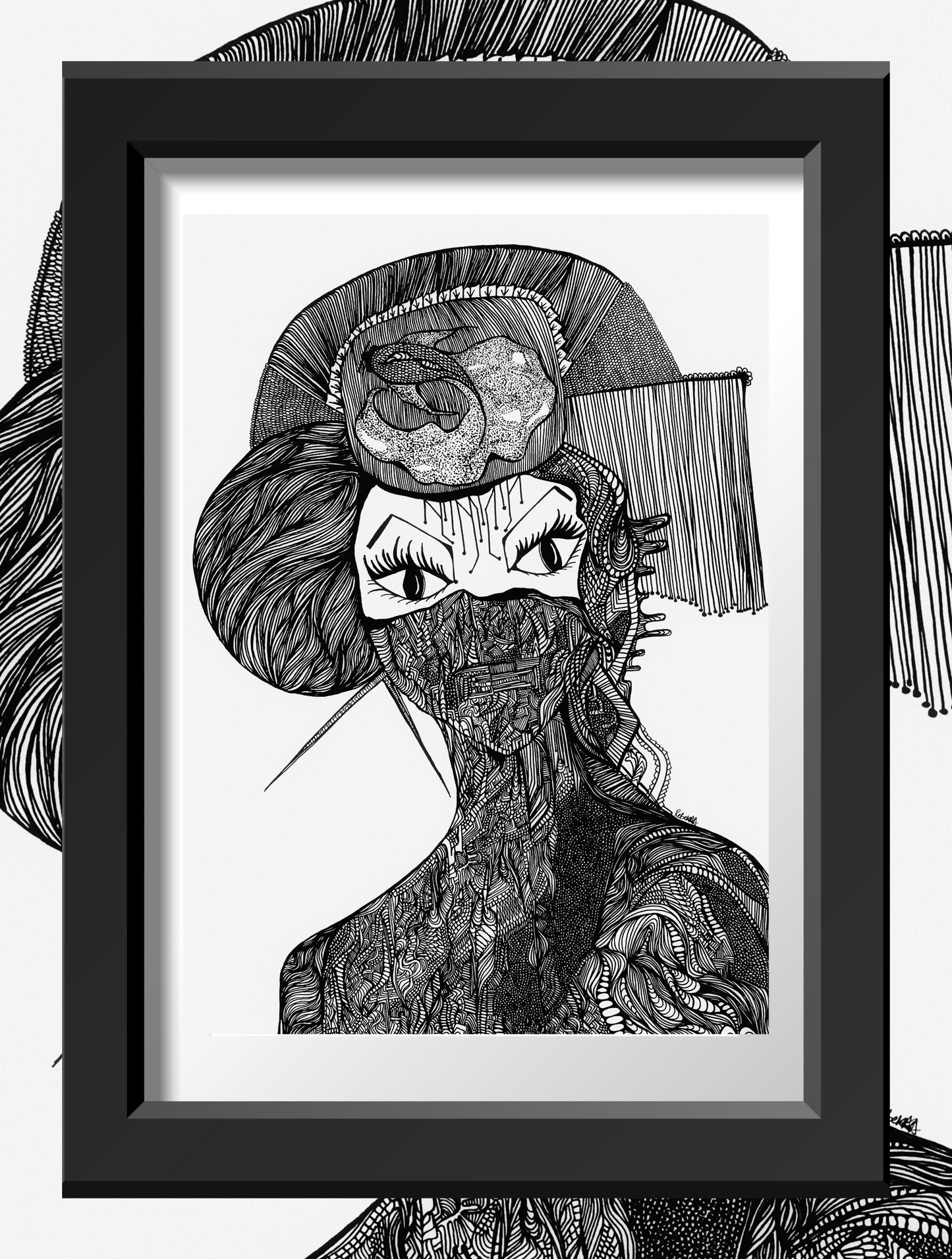 Monochrome Cyborg Portrait 6 - Art Print