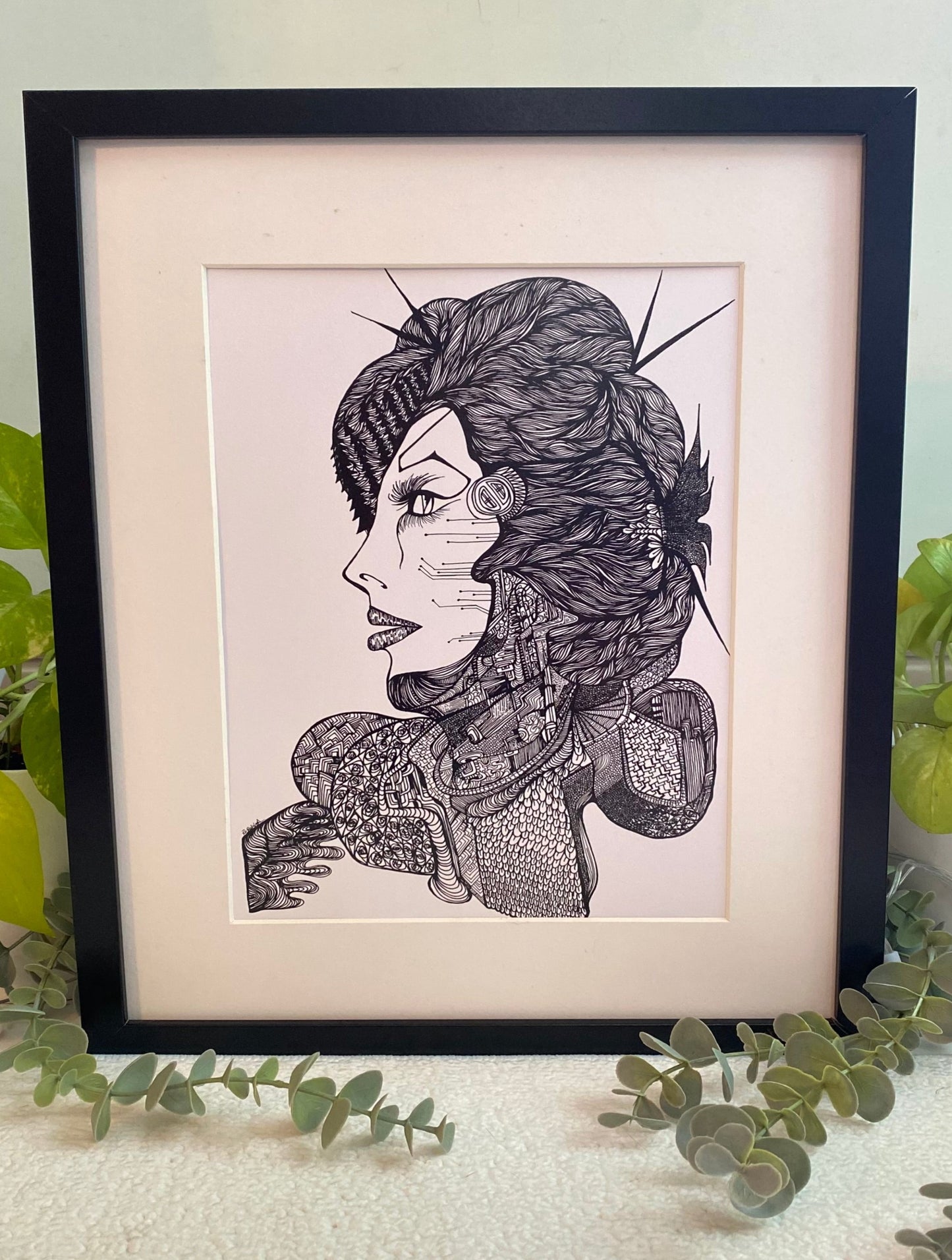 Monochrome Cyborg Portrait 1 - Art Print