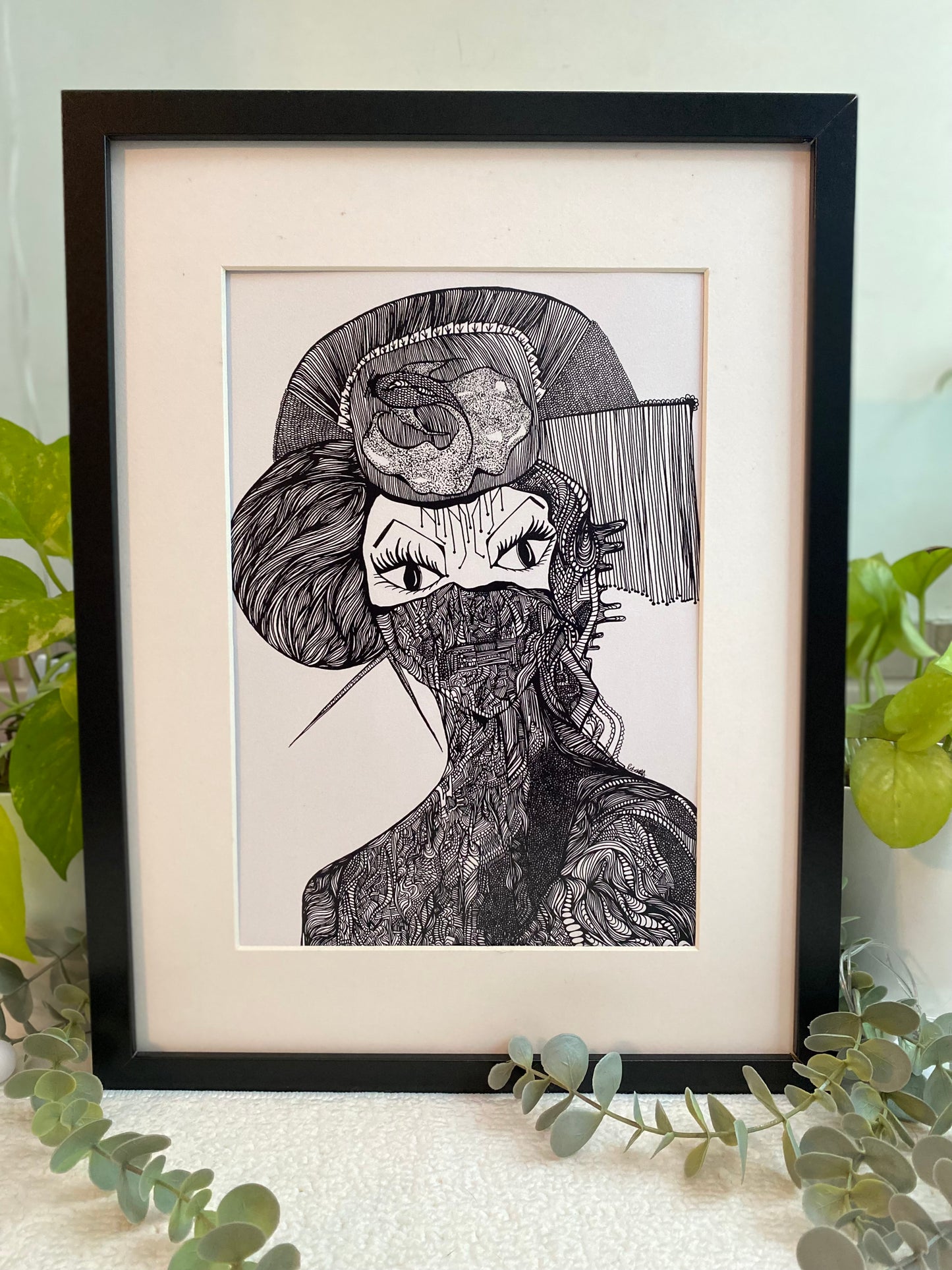 Monochrome Cyborg Portrait 6 - Art Print