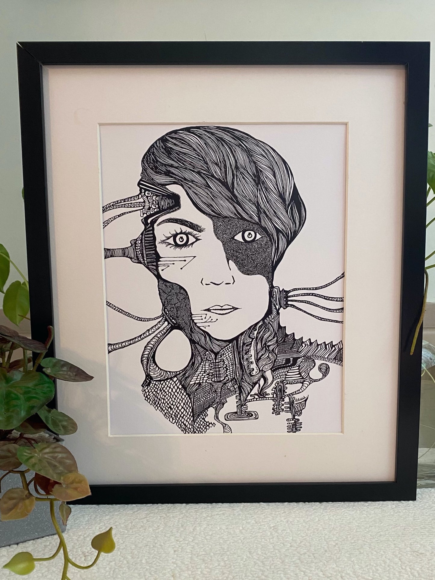Monochrome Cyborg Portrait 7 - Art Print