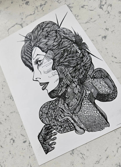 Monochrome Cyborg Portrait 1  - Art Print