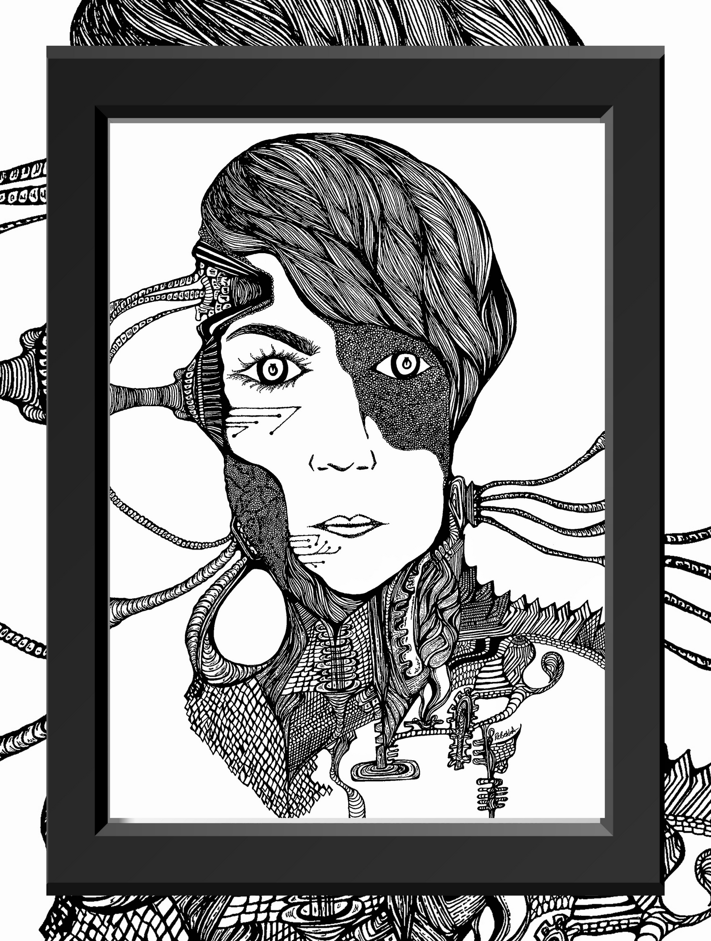 Monochrome Cyborg Portrait 7  - Art Print