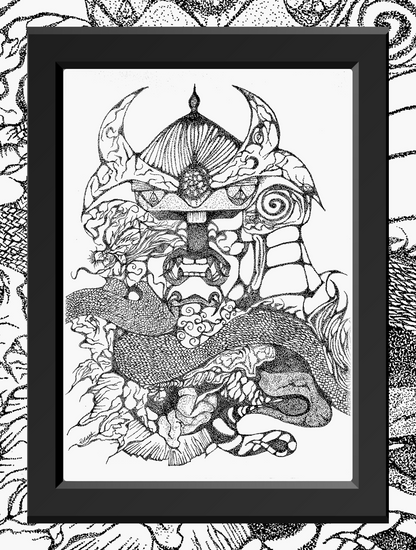 Samurai + Dragon (Detailed Dot Artwork)