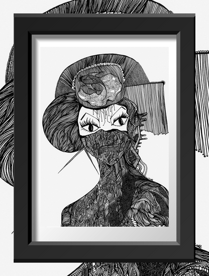 Monochrome Cyborg Portrait 6  - Art Print