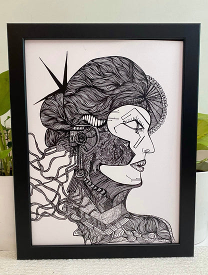 Monochrome Cyborg Portrait 5 - Art Print