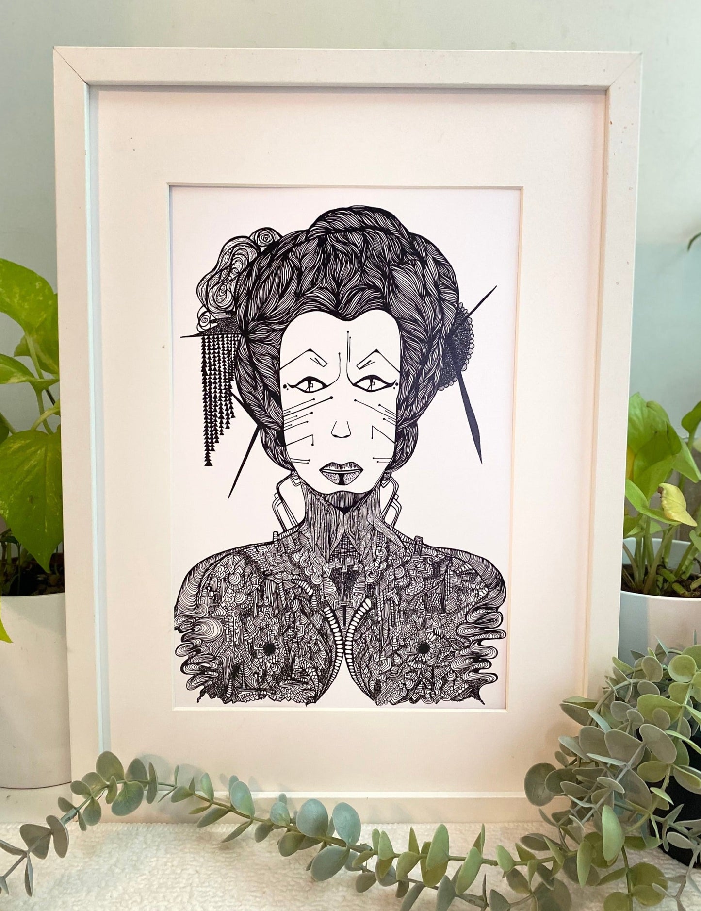 Monochrome Cyborg Portrait 3 - Art Print