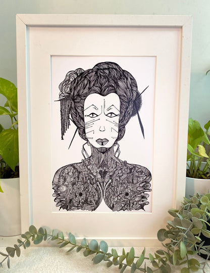 Monochrome Cyborg Portrait 3 - Art Print