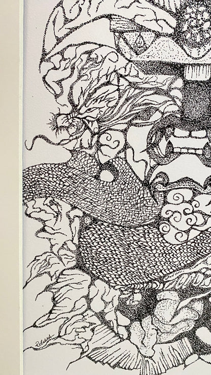 Samurai + Dragon (Detailed Dot Artwork)