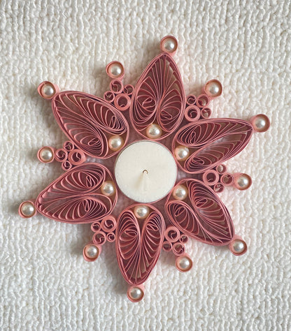 Quilled Diya (Pink with pearls)