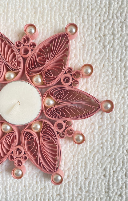 Quilled Diya (Pink with pearls)