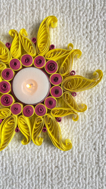 Quilled Diya (Pink and Yellow)