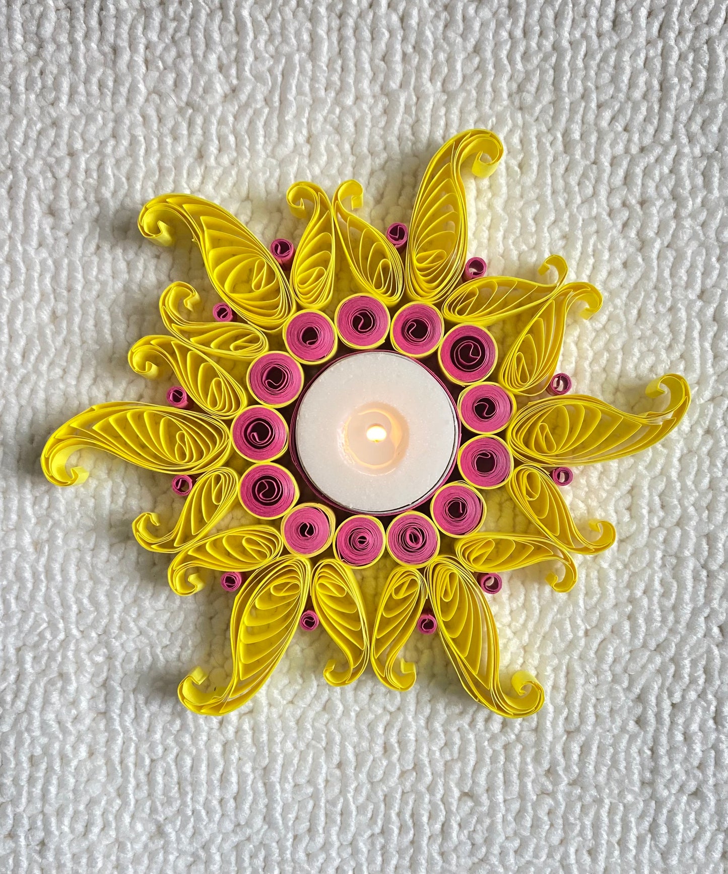 Quilled Diya (Pink and Yellow)