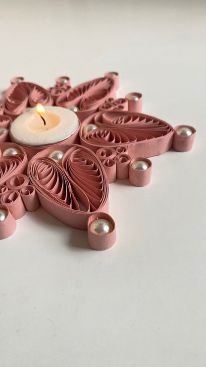 Quilled Diya (Pink with pearls)